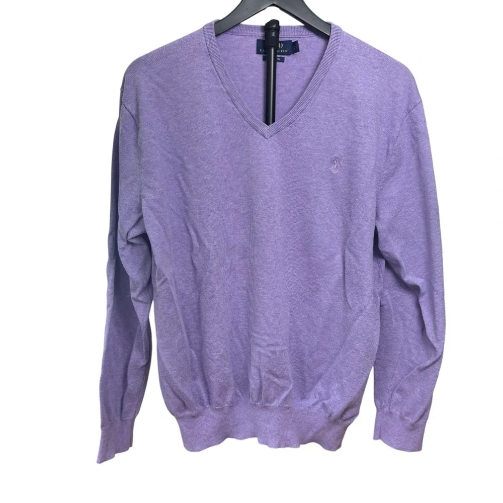 Polo Ralph Lauren Men's Large Purple V-Neck Sweater 100% Pima Cotton - Picture 2 of 10
